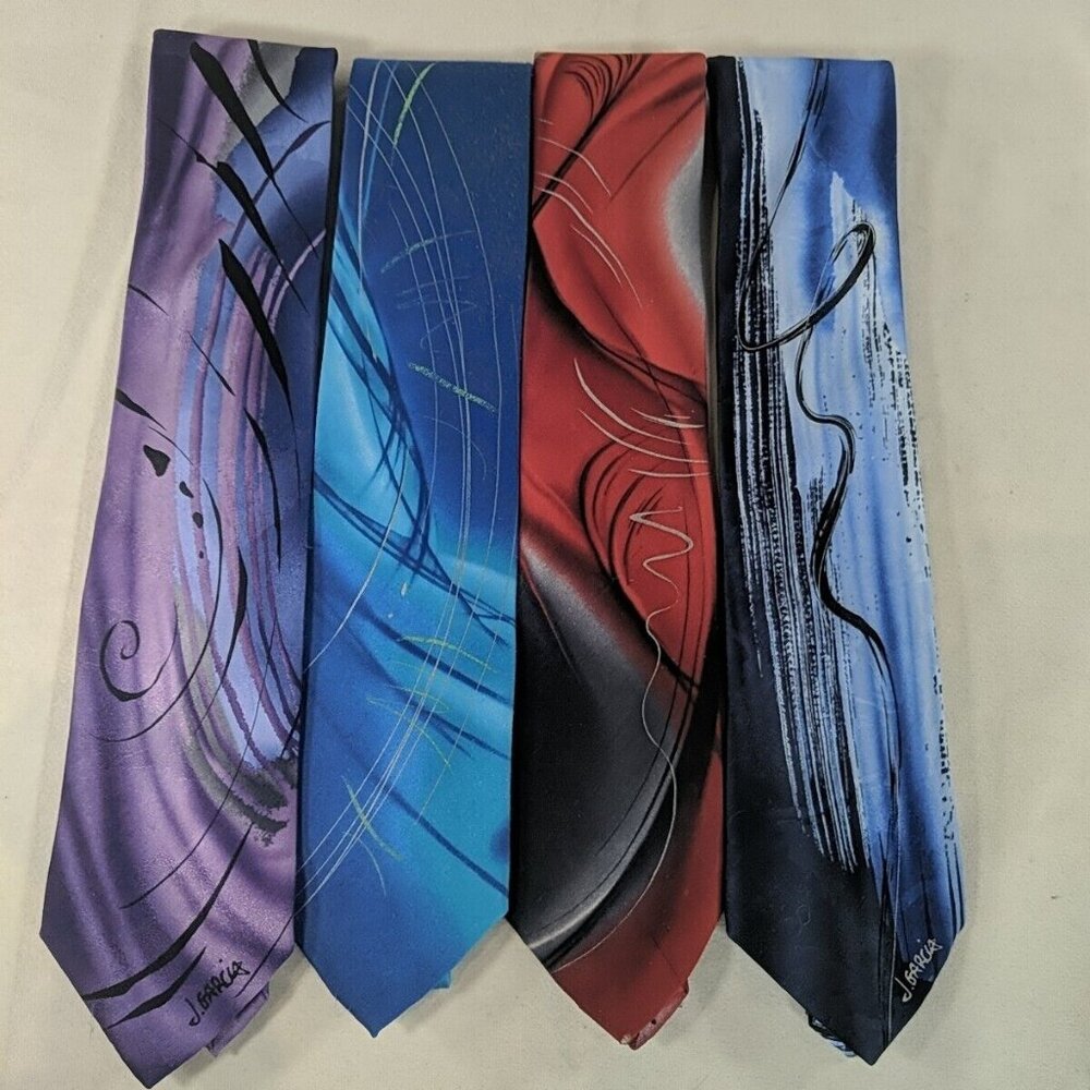J Garcia 4 Set Artist Neck Ties Smoke Signal Landscape Curves Silk Multicolor